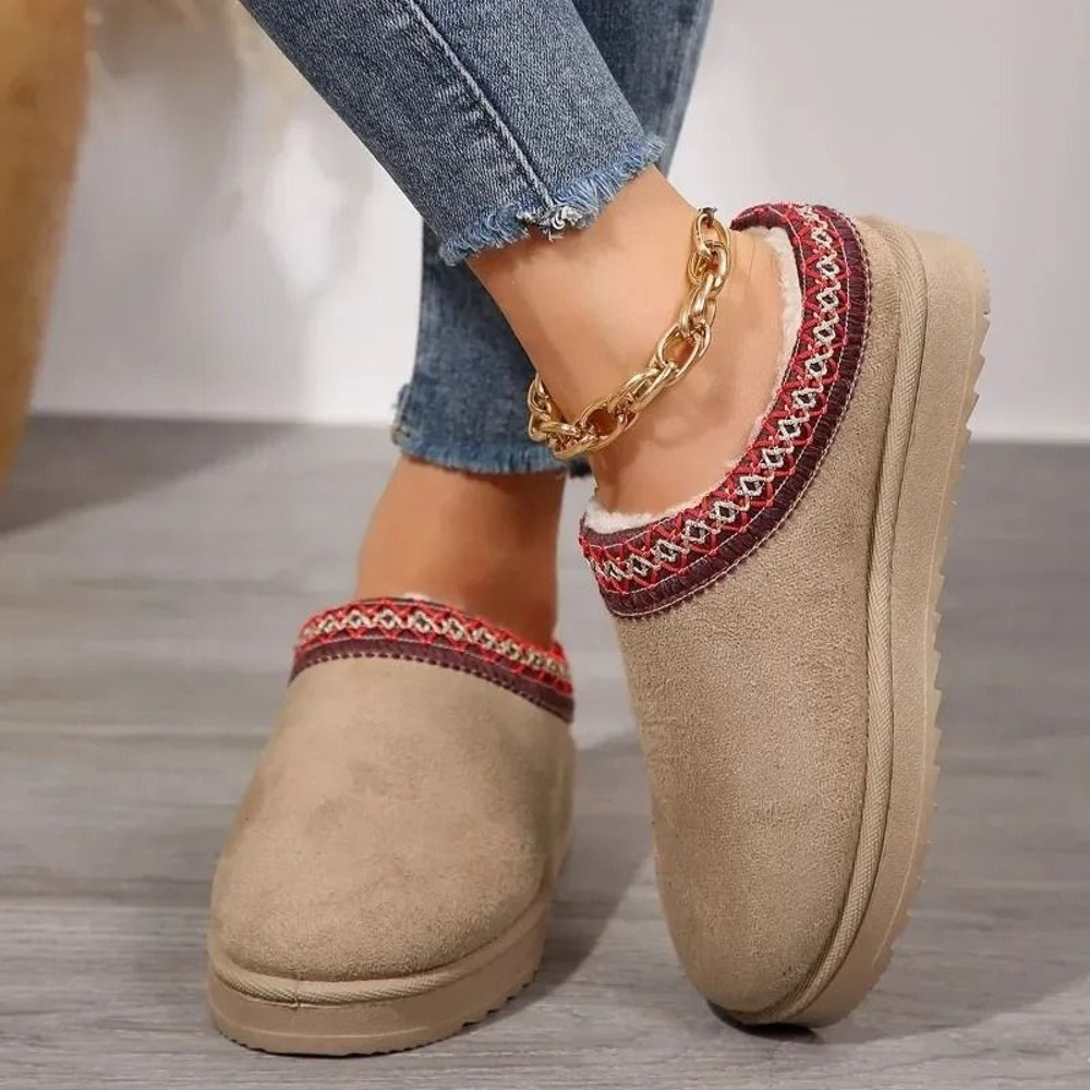 Winter Cashmere Plush Slip On Heelless Platform Slippers For Women 0