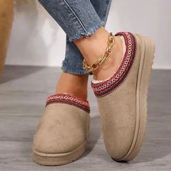 winter cashmere plush slip on heelless platform slippers for women