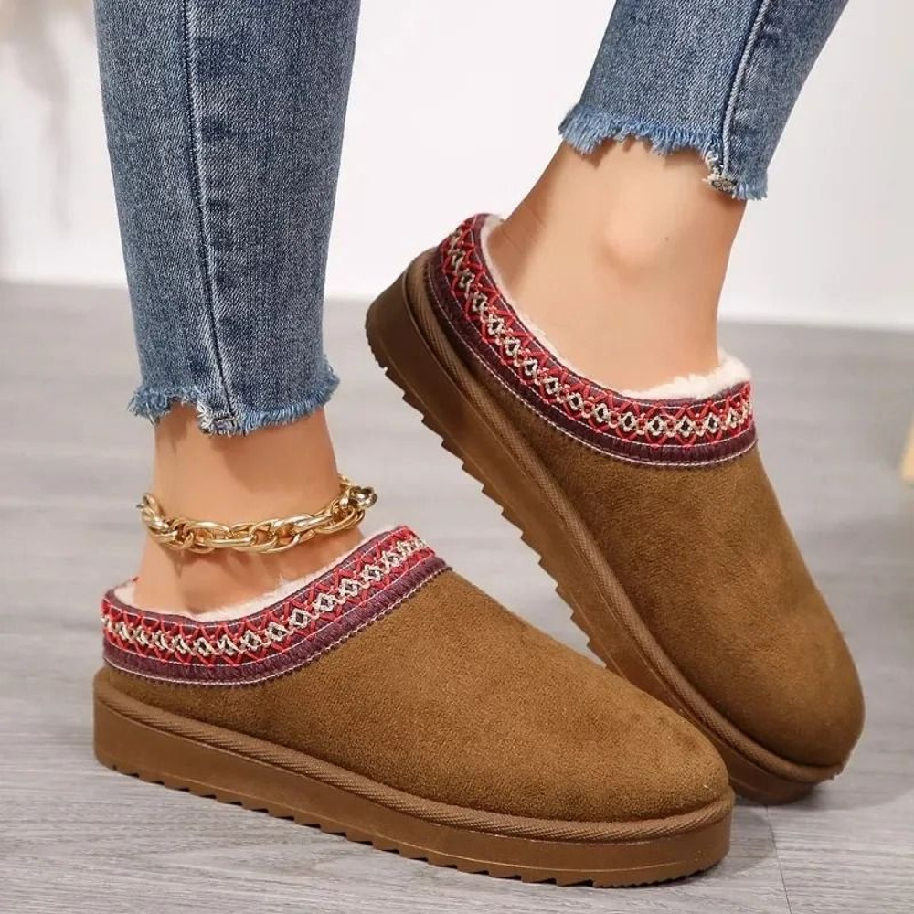 Winter Cashmere Plush Slip On Heelless Platform Slippers For Women 2
