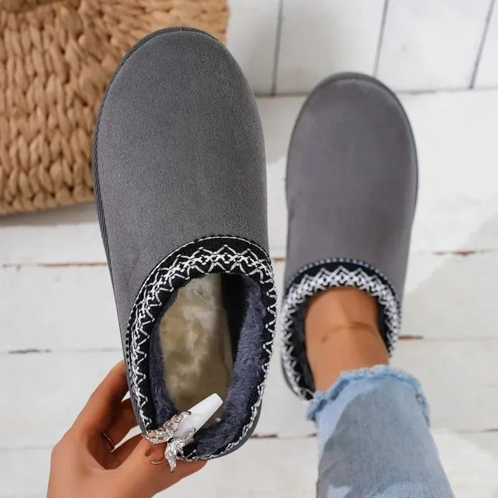 Winter Cashmere Plush Slip On Heelless Platform Slippers For Women 5