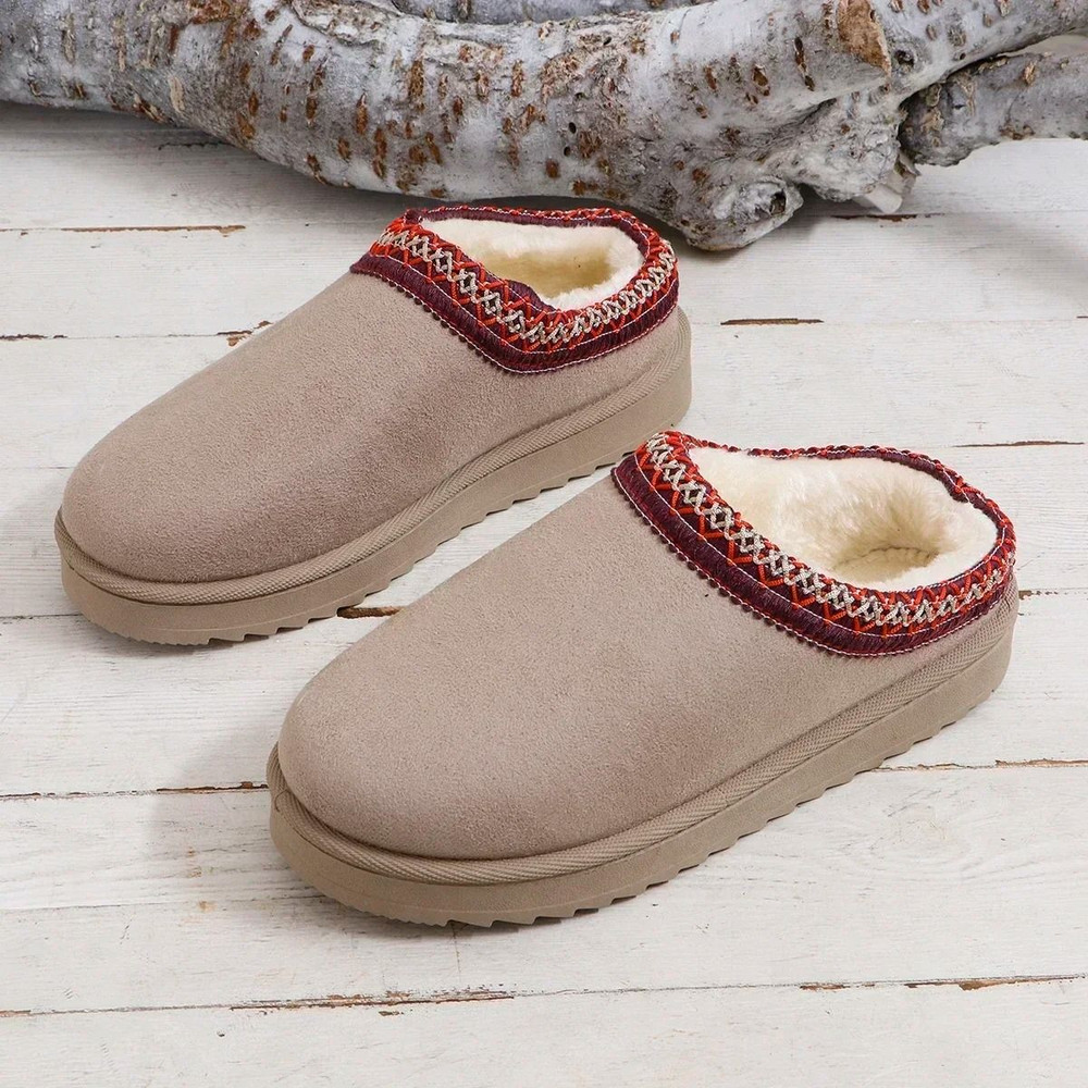 Winter Cashmere Plush Slip On Heelless Platform Slippers For Women 6