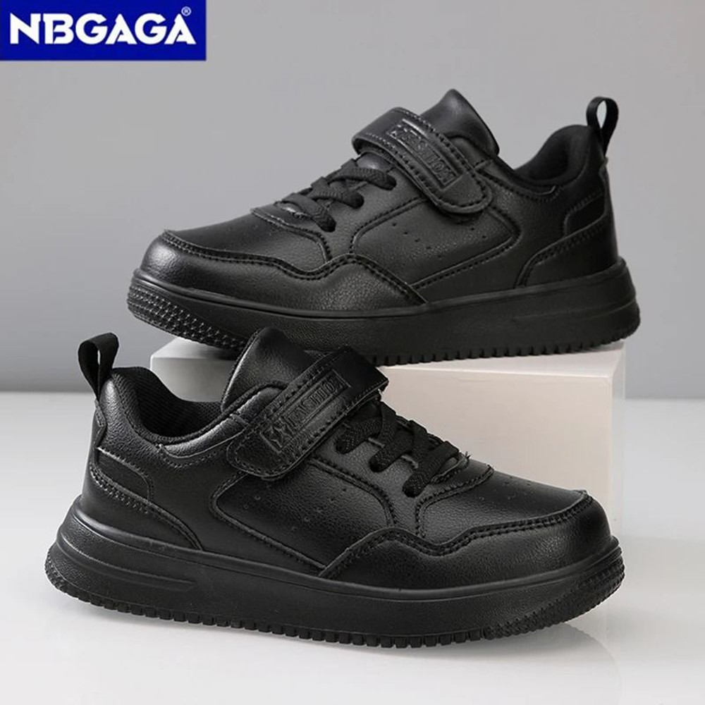 Childrens Black Leather Sneakers Non Slip Lightweight Walking And Sports Shoes 0