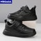 Childrens Black Leather Sneakers Non Slip Lightweight Walking And Sports Shoes 0