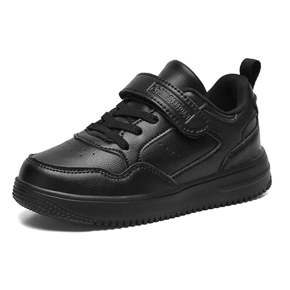 Childrens Black Leather Sneakers Non Slip Lightweight Walking And Sports Shoes 9