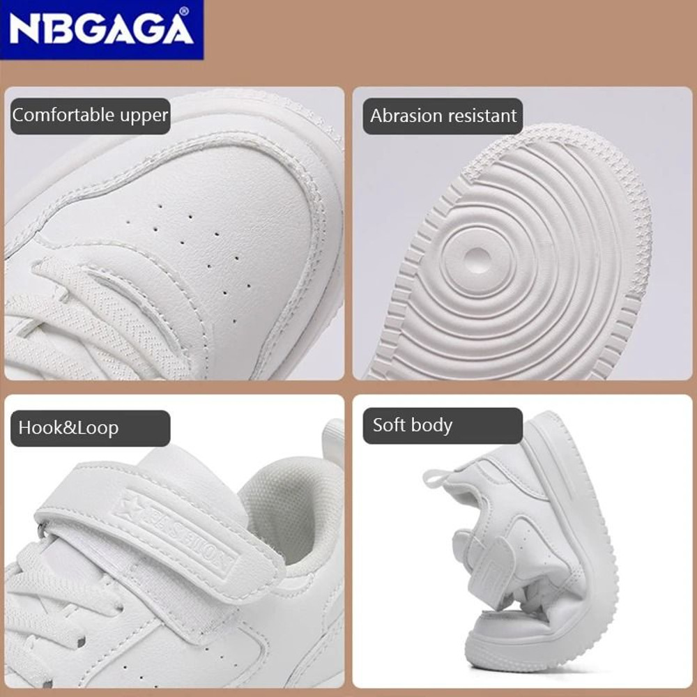 Childrens Black Leather Sneakers Non Slip Lightweight Walking And Sports Shoes 1