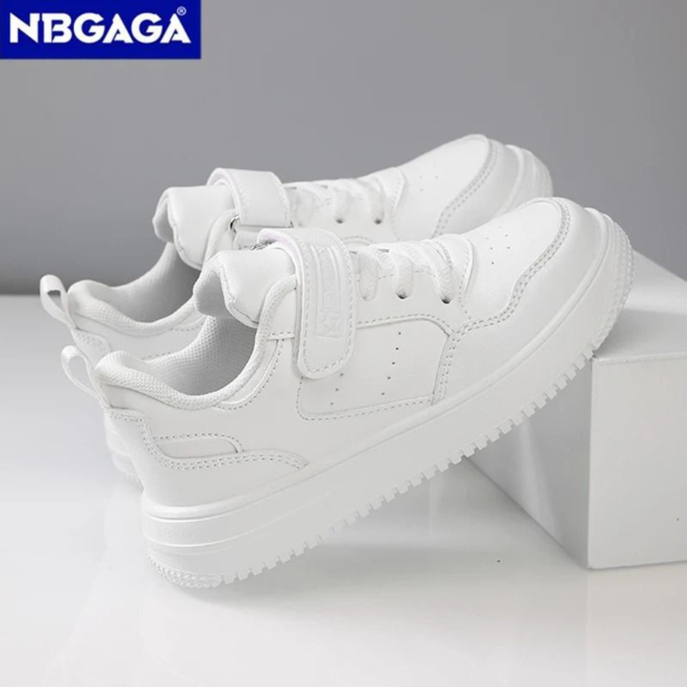 Childrens Black Leather Sneakers Non Slip Lightweight Walking And Sports Shoes 2