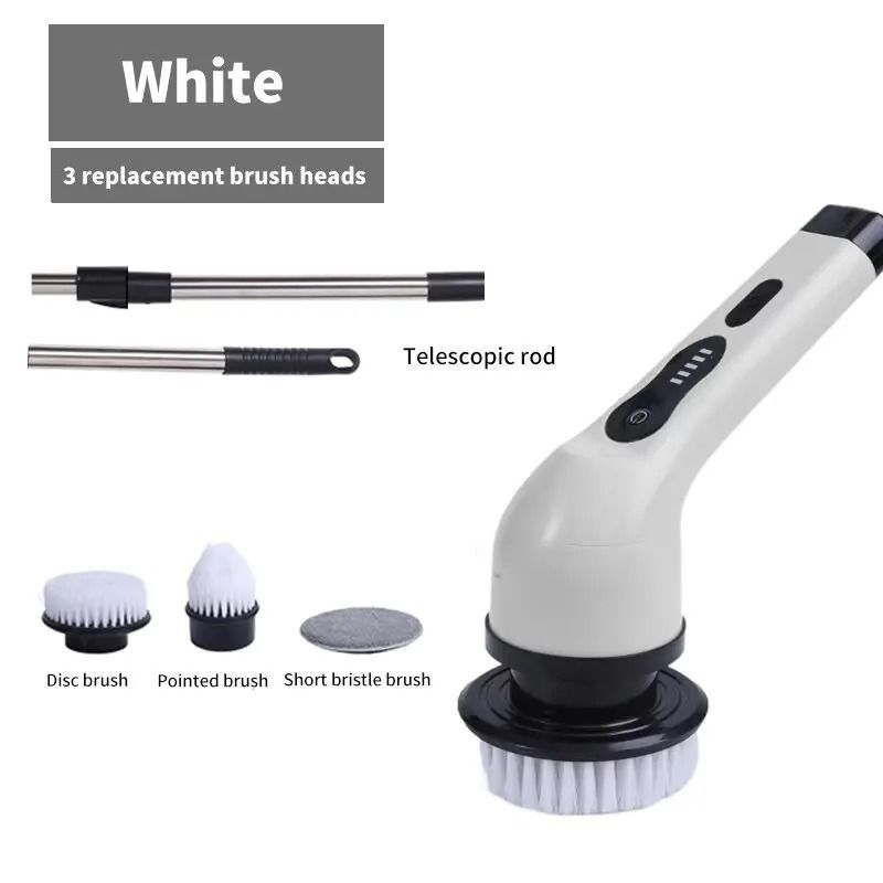 Electric Cleaning Brush Two Gear Cordless Rotary Floor Scrubber With Adjustable Extension Handle 7
