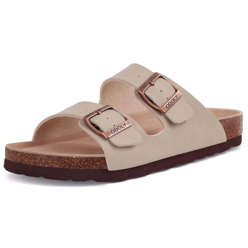 Comwarm Leather Cork Footbed Slides Adjustable Buckle Unisex Sandals 9