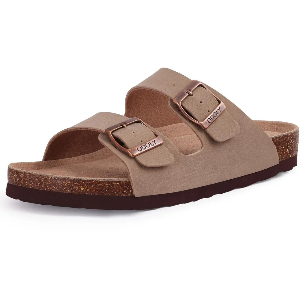 Comwarm Leather Cork Footbed Slides Adjustable Buckle Unisex Sandals 11