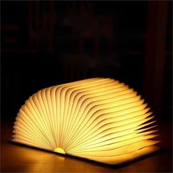 led wooden folding book lamp usb rechargeable night light