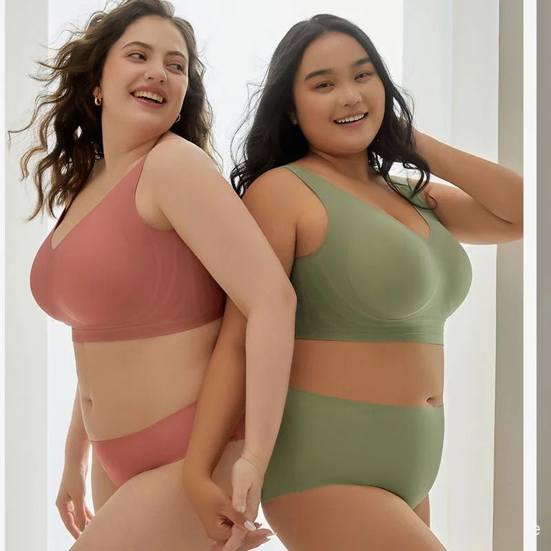 Plus Size Women Bra Sets Panties Wireless Oversized Bras Anti Sagging Support M 5XL 2