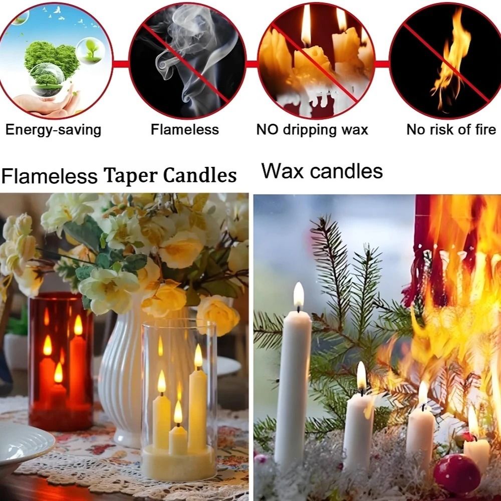 Flameless 3in1 LED Taper Candles With Lampshade Battery Operated Flickering 2