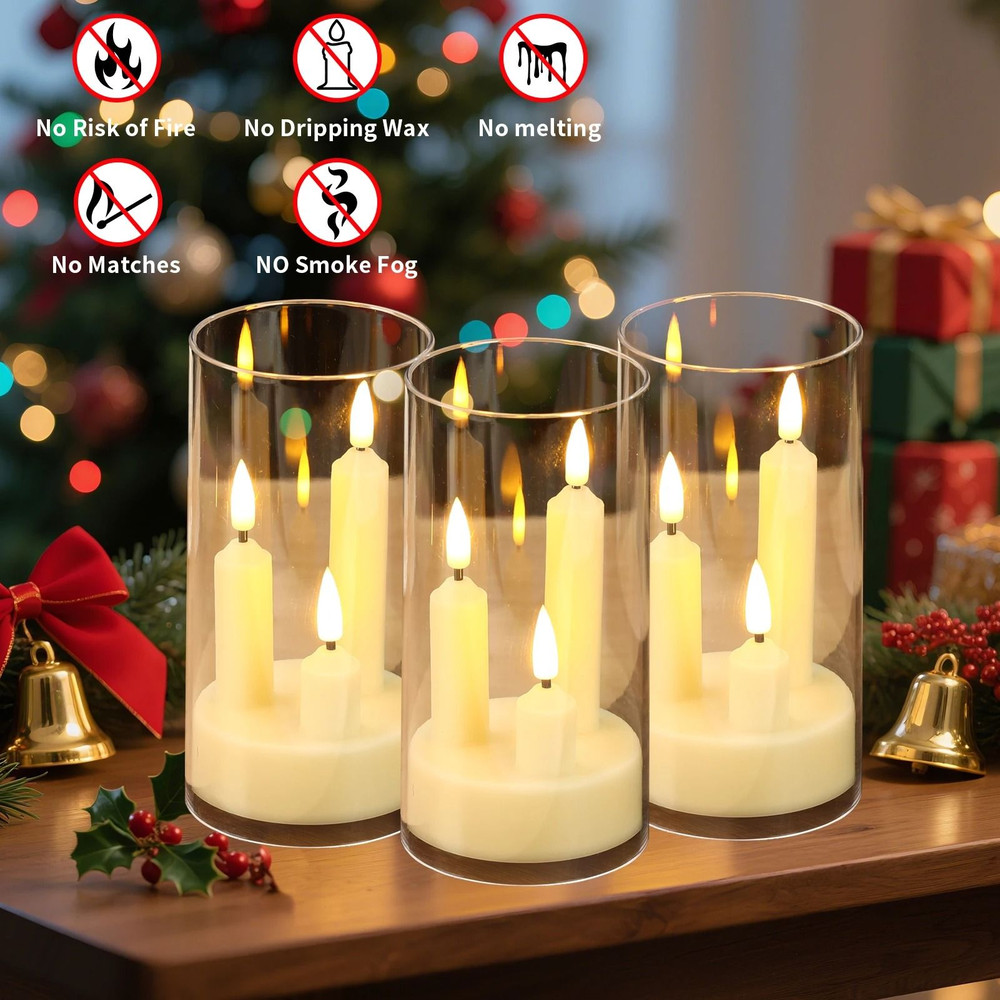 Flameless 3in1 LED Taper Candles With Lampshade Battery Operated Flickering 4