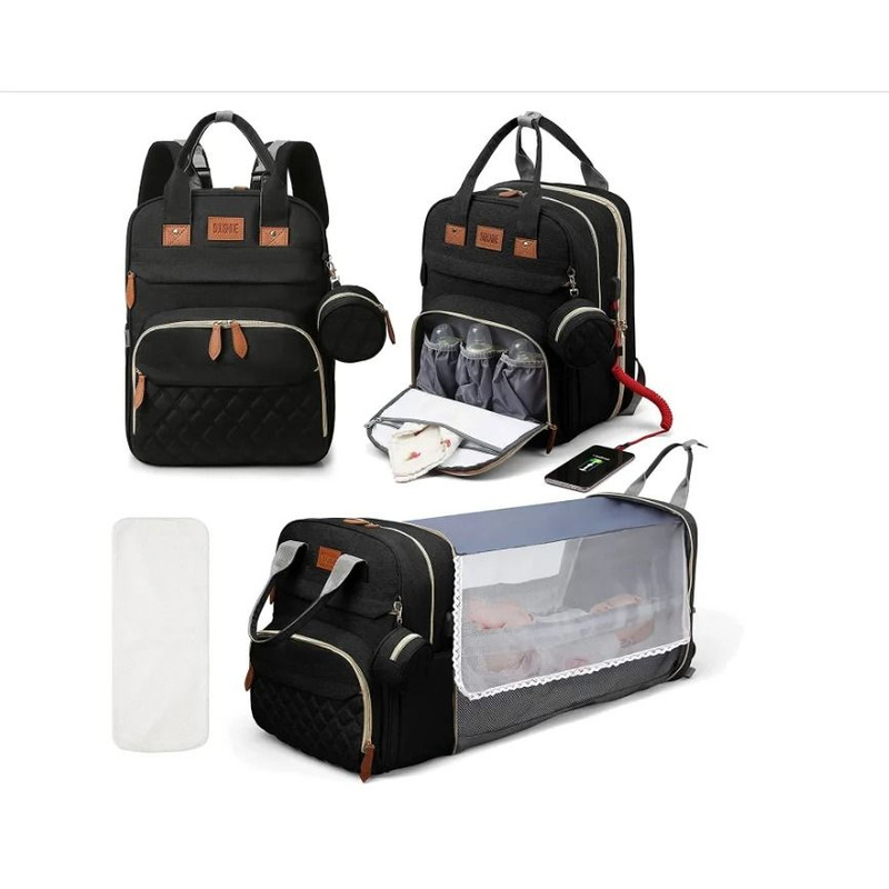 3 In 1 Diaper Bag Backpack With Foldable Baby Bed And USB Charging Port 9