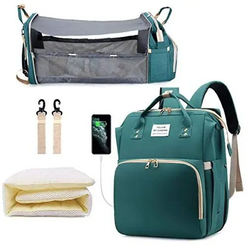 3 In 1 Diaper Bag Backpack With Foldable Baby Bed And USB Charging Port 13