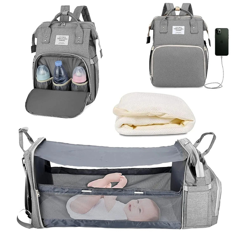 3 In 1 Diaper Bag Backpack With Foldable Baby Bed And USB Charging Port 6
