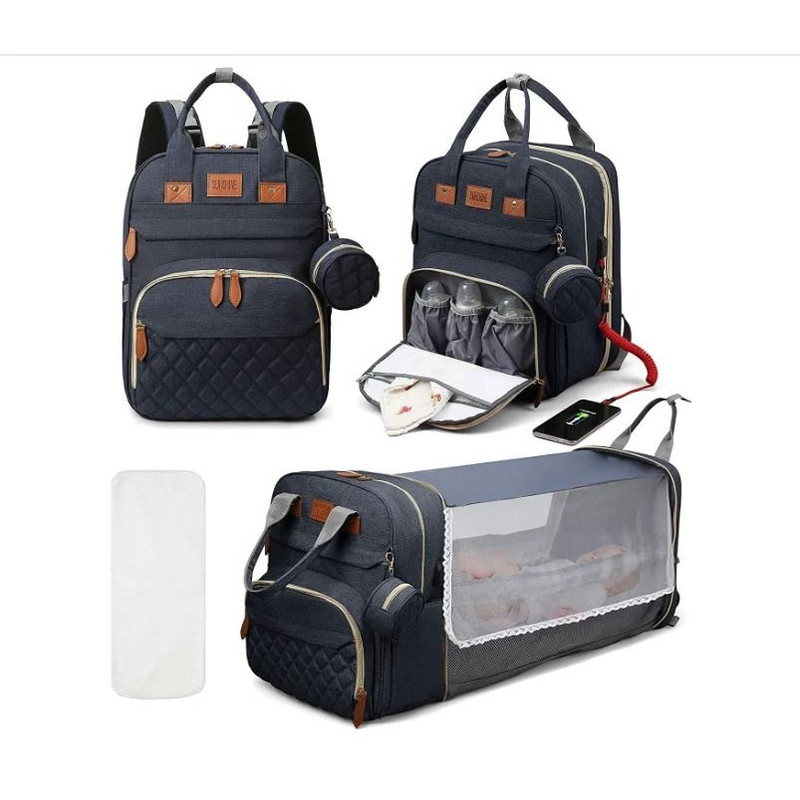 3 In 1 Diaper Bag Backpack With Foldable Baby Bed And USB Charging Port 8