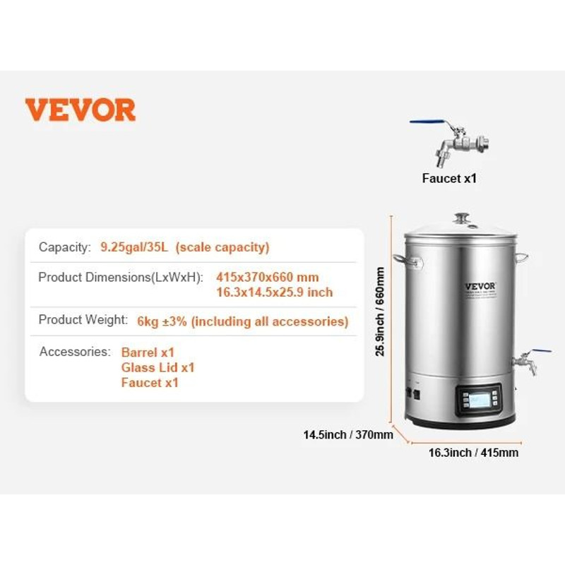 Electric Brewing System 8 Gallon Stainless Steel Home Beer Brewing Stock Pot 6