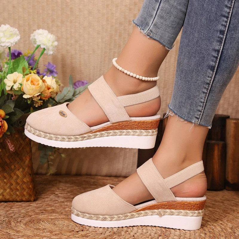 Womens Closed Toe Wedge Espadrille Sandals With Ankle Strap And Platform Heel 7