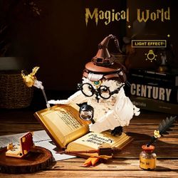 magical world owl doctor building blocks with magic book and lights