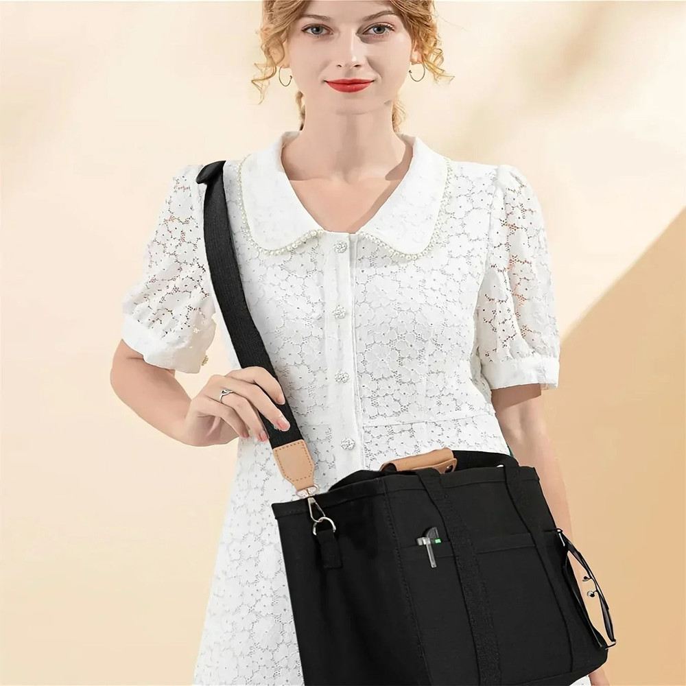 Ladies Canvas Handbag Multi Pocket Large Capacity Tote Bag 3