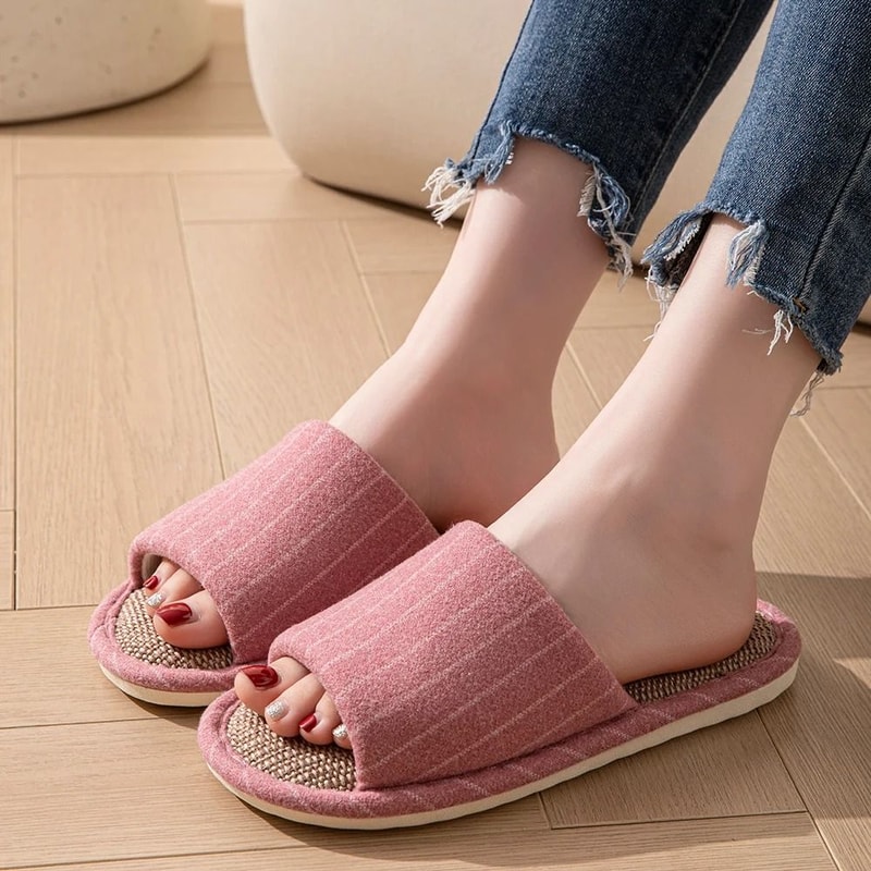 Spring Autumn Stripe Flax Indoor NonSlip Soft Sole Slippers 9