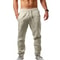 Men Cotton Linen Pants Breathable Solid Color Drawstring Trousers Casual Loose Fit Streetwear 5