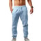 Men Cotton Linen Pants Breathable Solid Color Drawstring Trousers Casual Loose Fit Streetwear 6