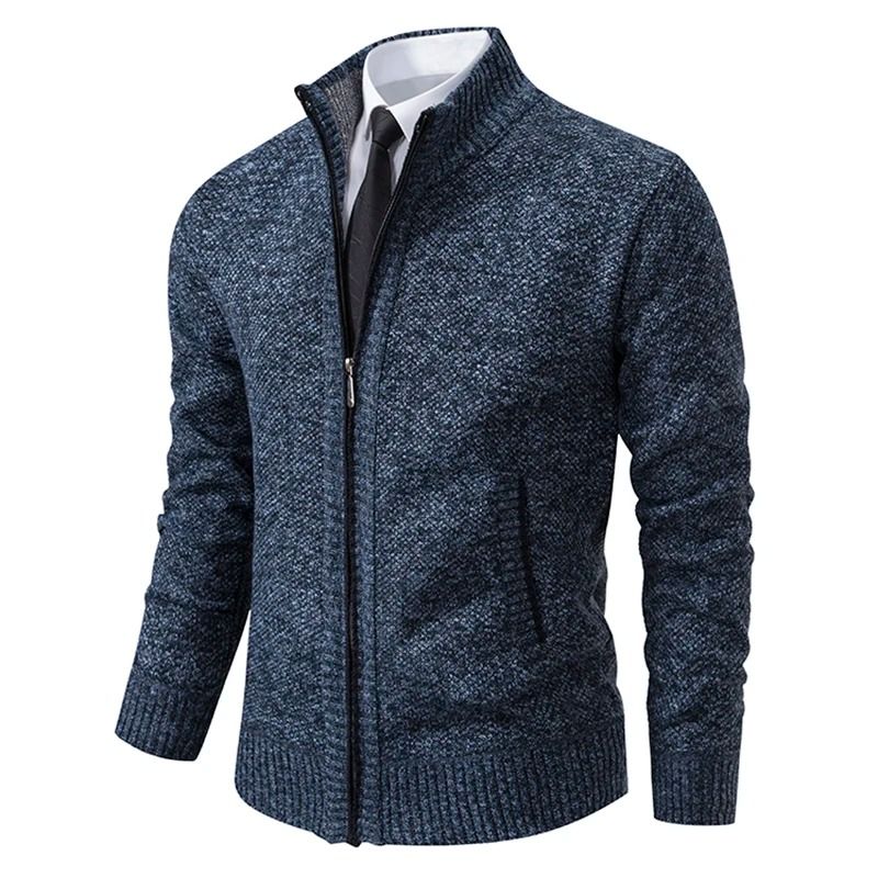 Men Casual Fleece Zipper Stand Collar Cardigan Warm Winter Sweater 12