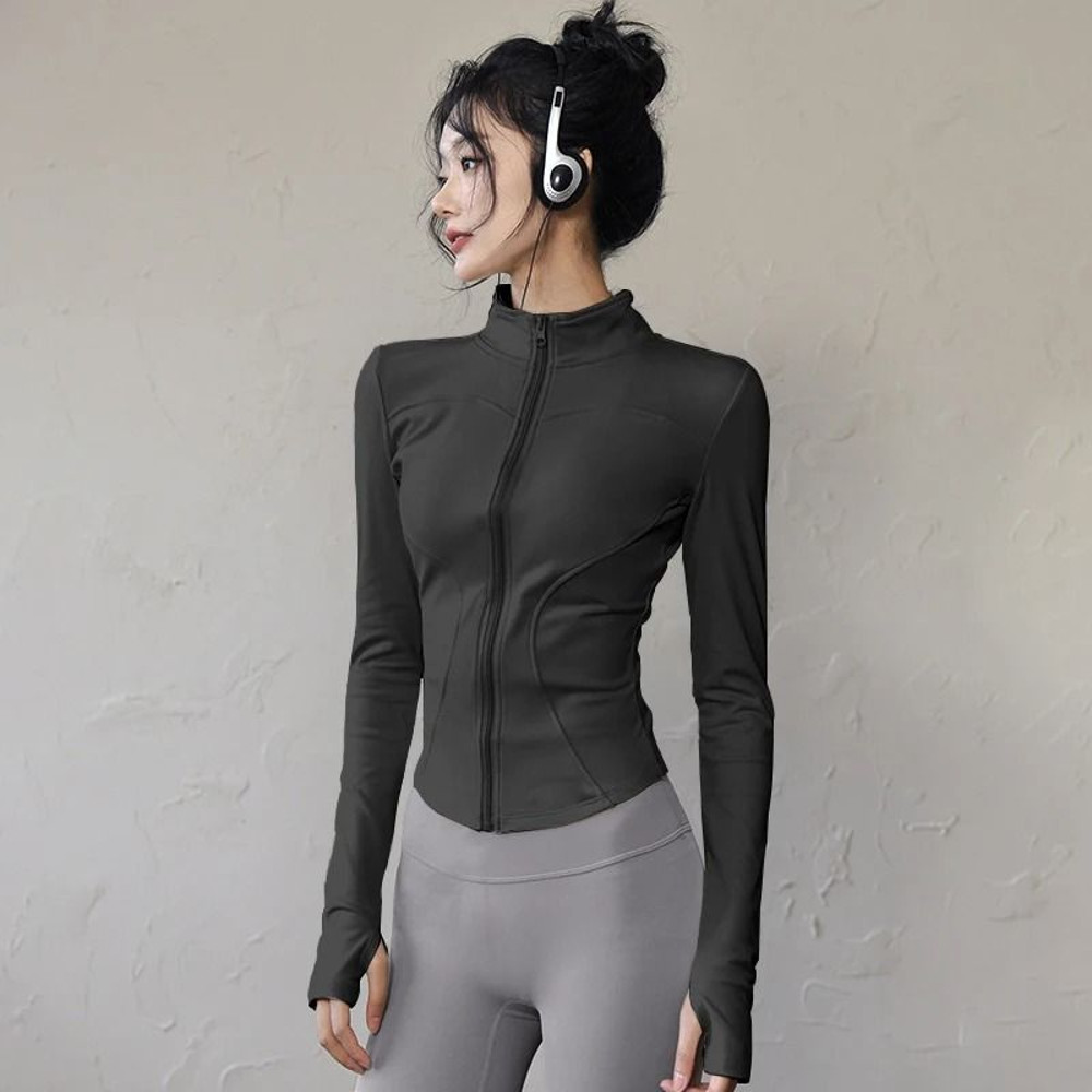 Women Long Sleeve Winter Sports Jacket Zip Fitness Yoga Top Activewear 7