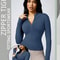 Women Solid Color Zipper Turtleneck Sports Jacket Long Sleeve Gym Top 9