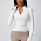 Women Solid Color Zipper Turtleneck Sports Jacket Long Sleeve Gym Top 4