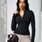 Women Solid Color Zipper Turtleneck Sports Jacket Long Sleeve Gym Top 8