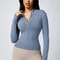Women Solid Color Zipper Turtleneck Sports Jacket Long Sleeve Gym Top 11
