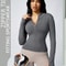 Women Solid Color Zipper Turtleneck Sports Jacket Long Sleeve Gym Top 12