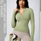 Women Solid Color Zipper Turtleneck Sports Jacket Long Sleeve Gym Top 13