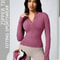 Women Solid Color Zipper Turtleneck Sports Jacket Long Sleeve Gym Top 17