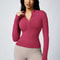 Women Solid Color Zipper Turtleneck Sports Jacket Long Sleeve Gym Top 18