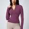 Women Solid Color Zipper Turtleneck Sports Jacket Long Sleeve Gym Top 19