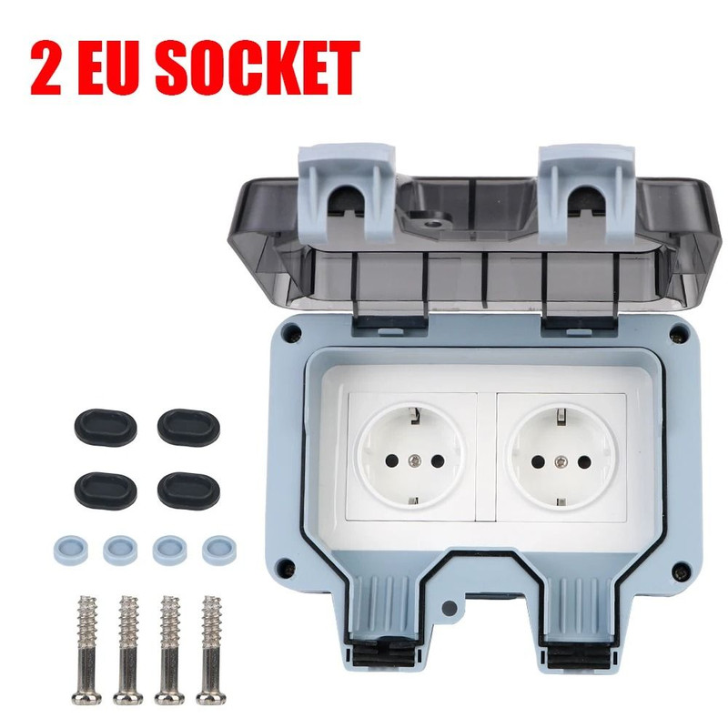 Double EU Weatherproof Outdoor Wall Power Socket With USB Charging And 16A Switch 7