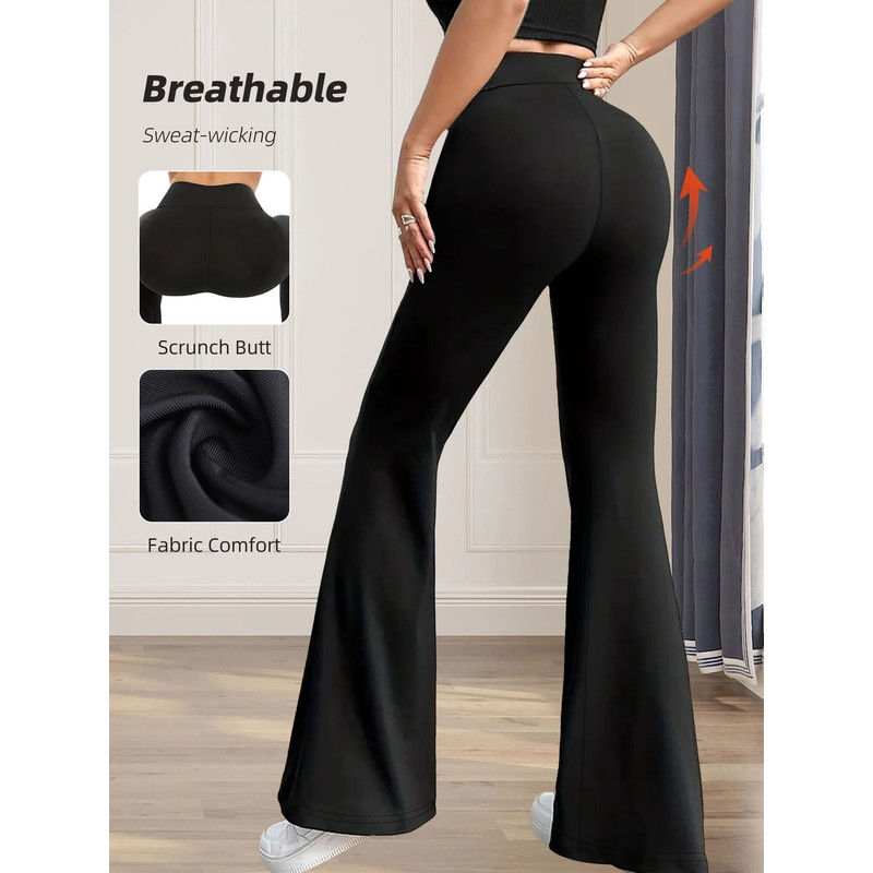 Womens High Waisted Slim Fit Flared Pants Wide Leg Long Black Trousers For Spring And Summer 1