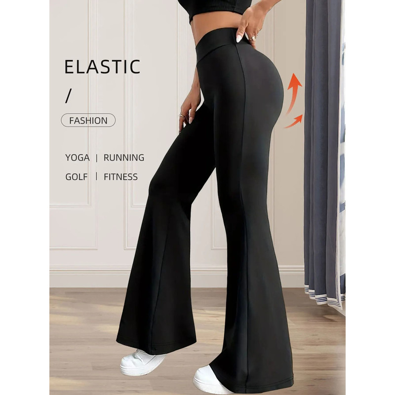 Womens High Waisted Slim Fit Flared Pants Wide Leg Long Black Trousers For Spring And Summer 2