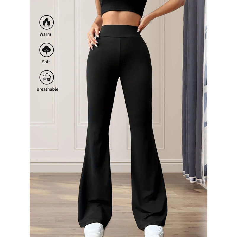 Womens High Waisted Slim Fit Flared Pants Wide Leg Long Black Trousers For Spring And Summer 3
