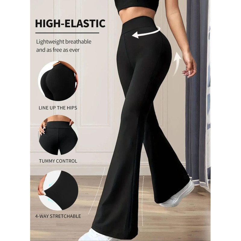 Womens High Waisted Slim Fit Flared Pants Wide Leg Long Black Trousers For Spring And Summer 6