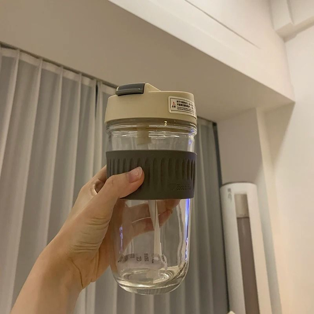 Korean Glass Water Bottle With Lid And Straw For Coffee Tea Juice And Travel 12