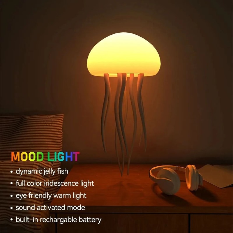 Cartoon Jellyfish 3D LED Night Light Voice Controlled RGB Table Lamp 3