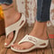 Womens Metal Decor Wedge Flip Flops Lightweight Non Slip Summer Sandals 7