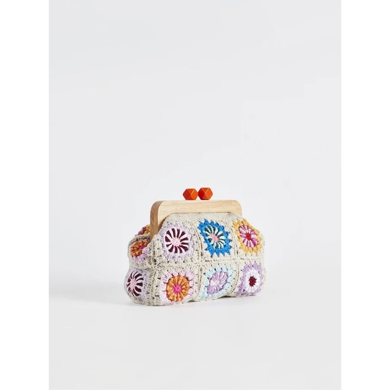 Granny Square Crochet Clutch Bag With Vintage Clasp 5