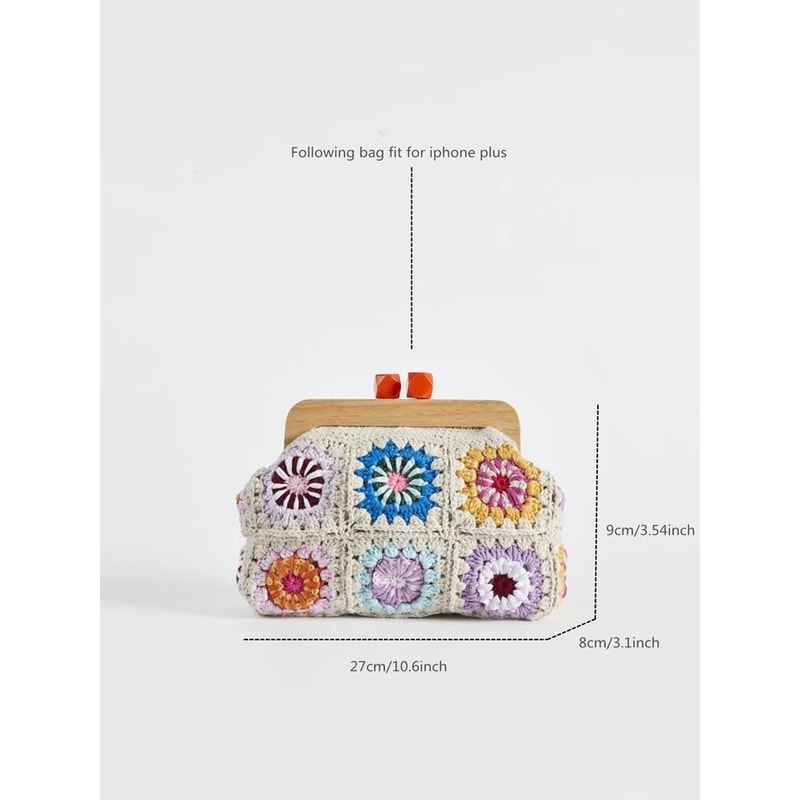 Granny Square Crochet Clutch Bag With Vintage Clasp 6