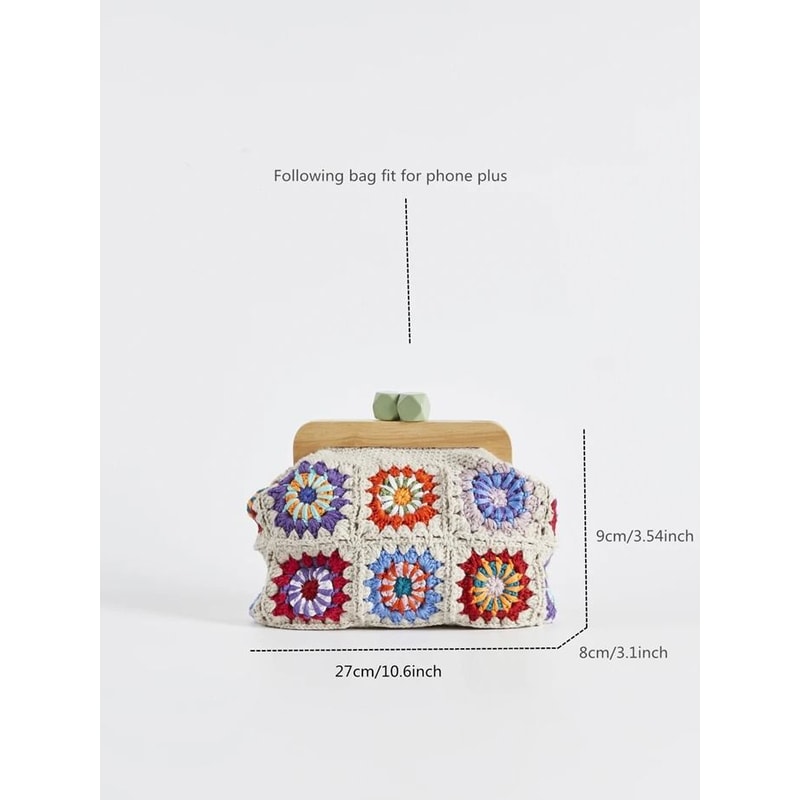 Granny Square Crochet Clutch Bag With Vintage Clasp 8